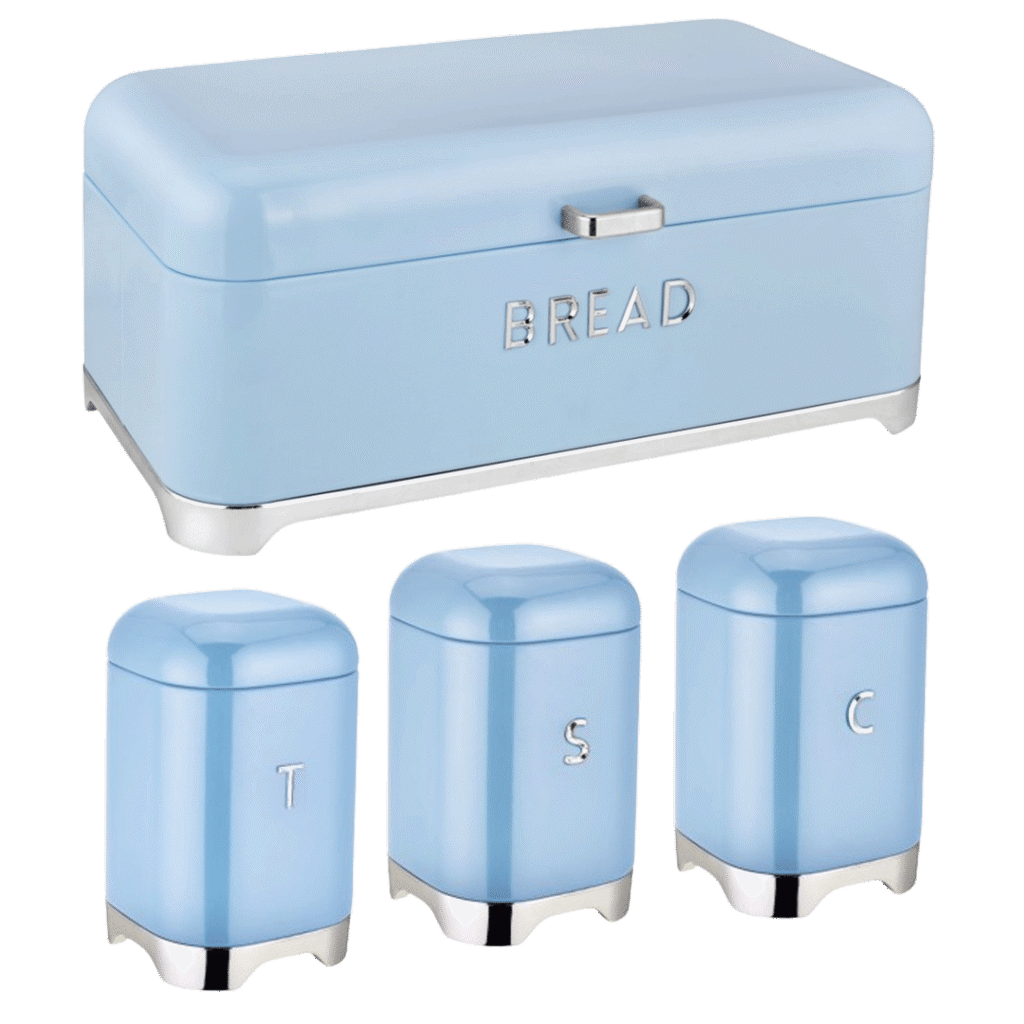 Deluxe Blue With Silver Base Bread Bin With 3Pcs Canisters Set - CH887