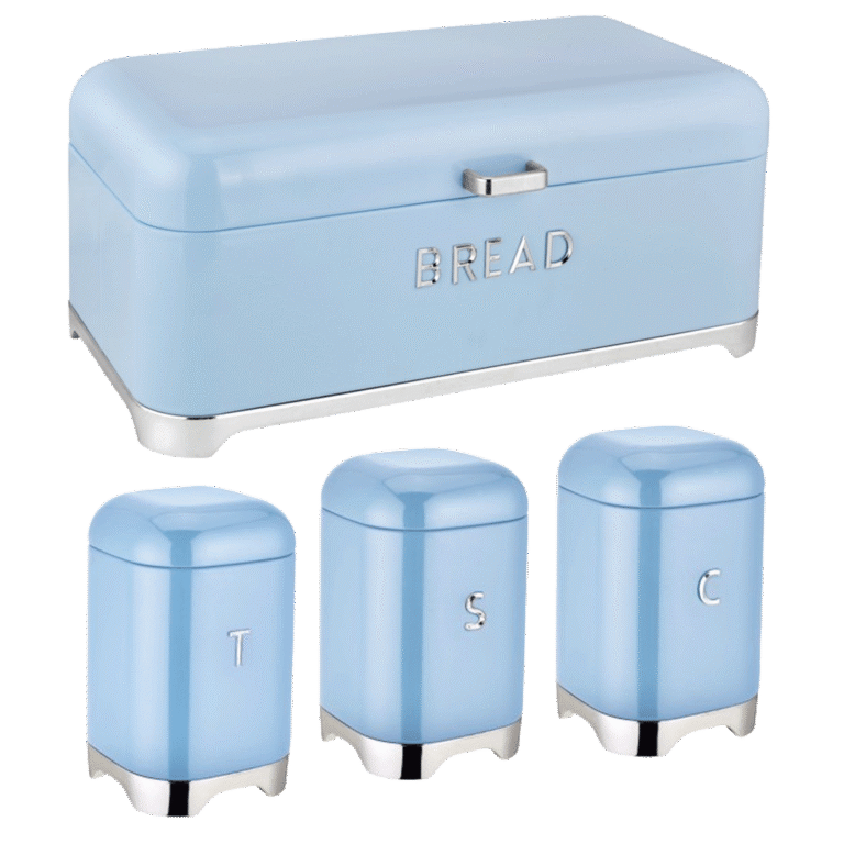 Deluxe Blue With Silver Base Bread Bin With 3Pcs Canisters Set - CH887