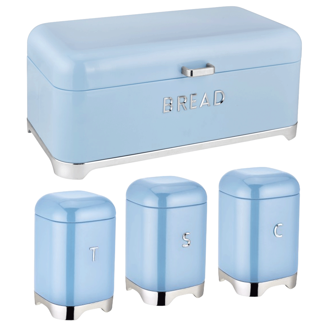 Deluxe Blue With Silver Base Bread Bin With 3Pcs Canisters Set - CH887
