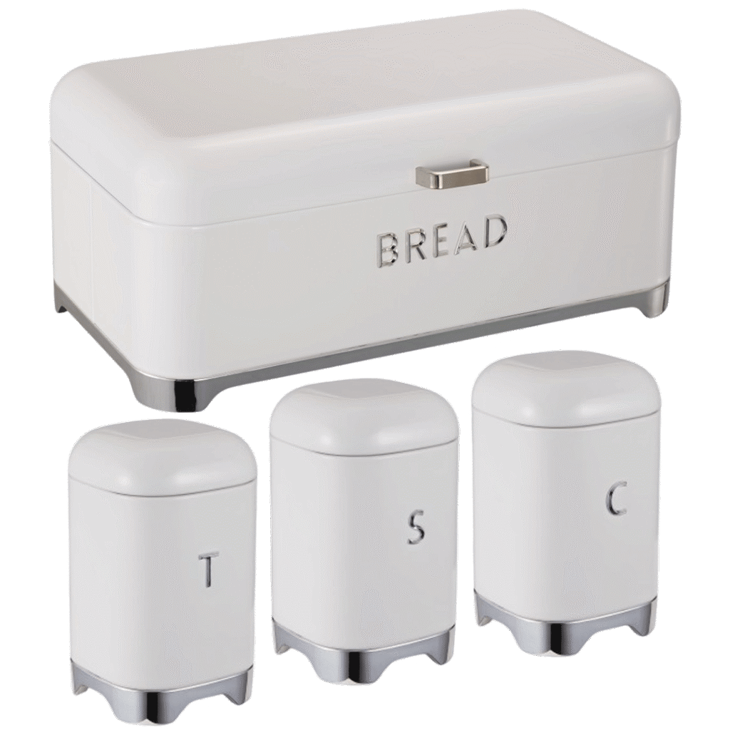 Deluxe White With Silver Base Bread Bin - CH911-N