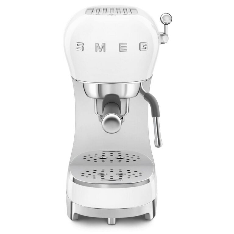 Smeg White Retro Bar Espresso Manual Coffee Machine - ECF02WHEU