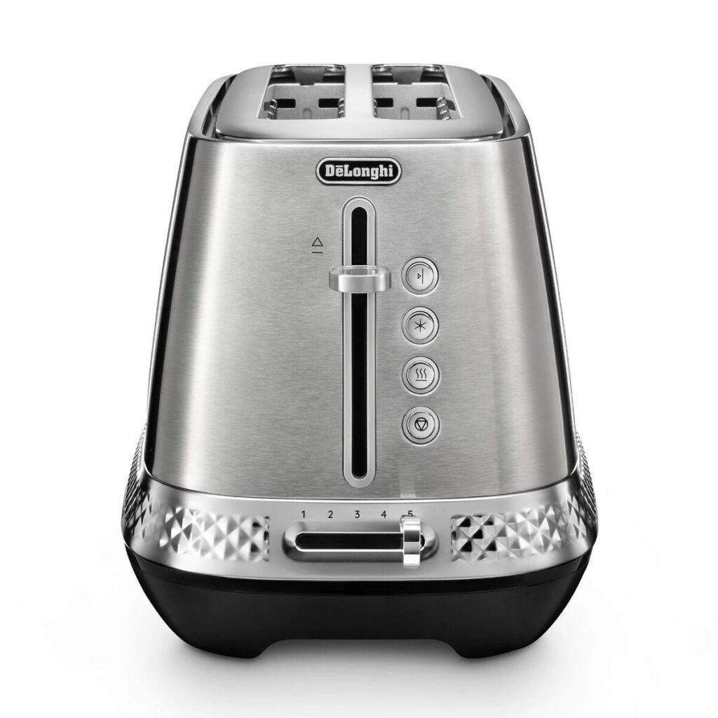 Delonghi Metal Finish Diadema Long Slot 4 Slice Toaster - CTV3003.M